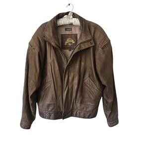 Vtg 80s Adventure Bound Leather AVIATOR Bomber Brown Jacket Thinsulate Men's L